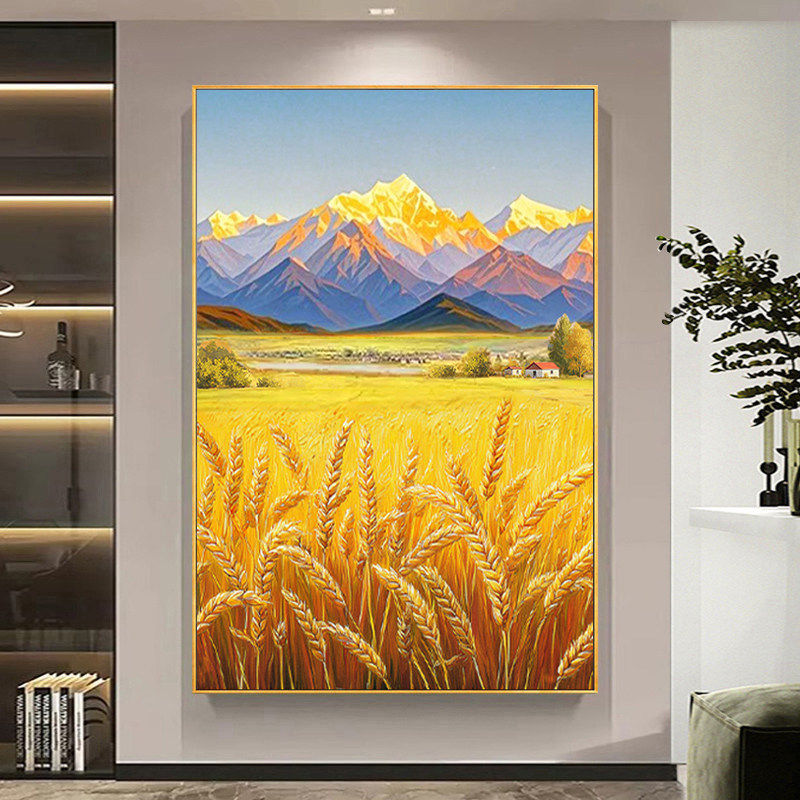 金山大麦穗丰收油画美式玄关挂画欧式风景装饰画走廊过道壁画