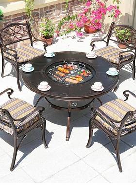 户外烧桌椅别墅露铸台花组合座院椅铝碳烤电烤tb-60522炉户外休烤