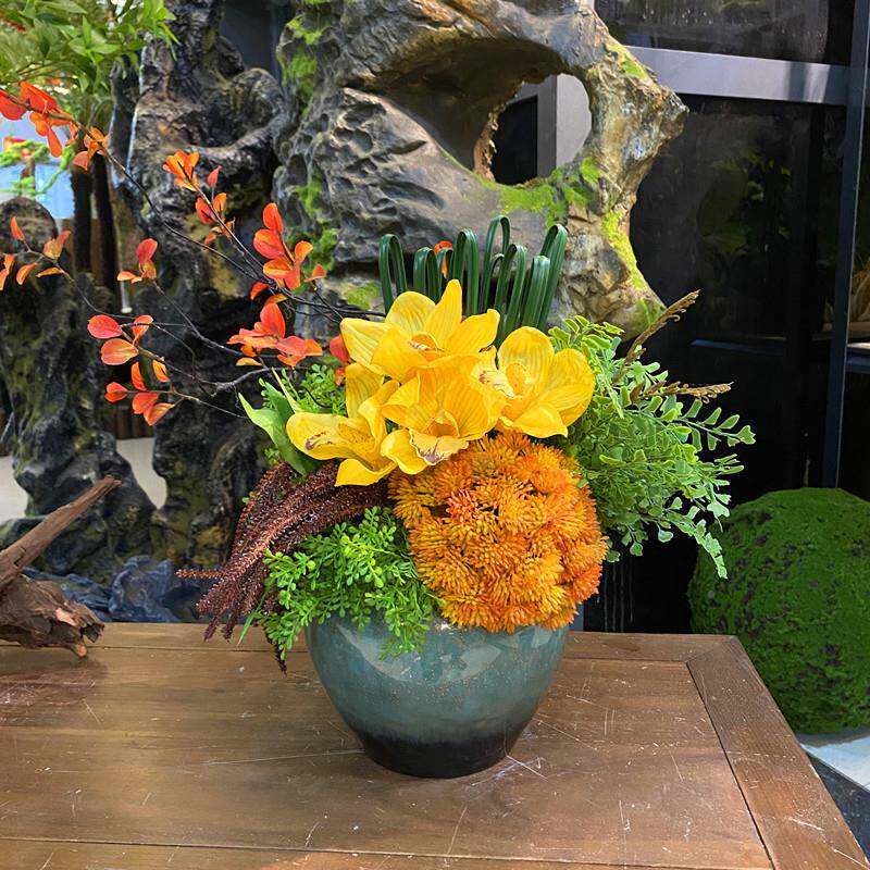 新中无品牌/式古典风仿真茶花假花植摆件客厅餐桌室酒柜关盆栽玄