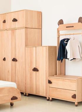7T儿童实木衣柜男合孩女孩卧物TLS室收纳柜柜子儿童房榉木储组衣