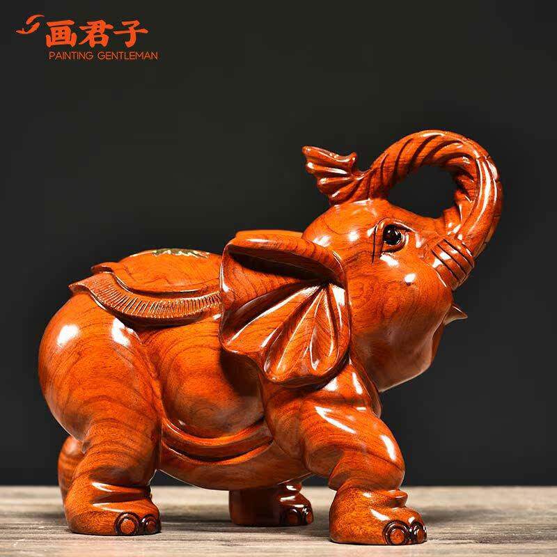 花梨木雕大摆件祥中式对HUA-8610象实木象雕刻工艺品家居木质吉象