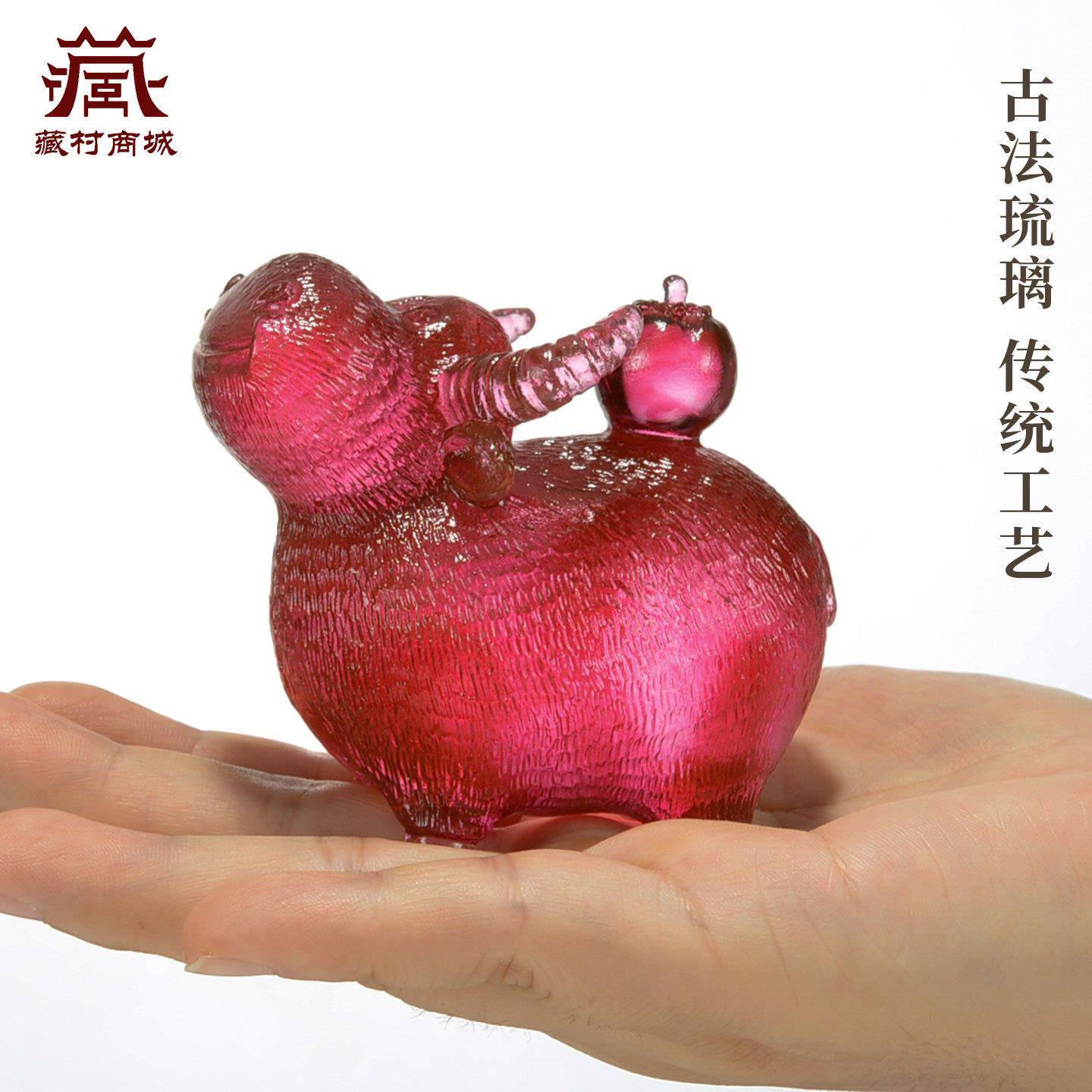 藏村古法琉璃《牛柿送柿生FZW肖牛子开业礼客厅桌面装饰工艺》品
