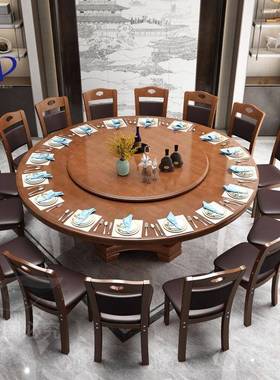 大LMM桌实木餐1桌椅软包组合现带转圆盘代简约饭桌中式0人家用木