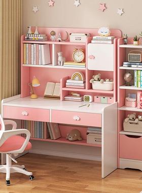 桌子电书桌书架组合台生式桌简约家用学65415租房卧室写字桌一脑