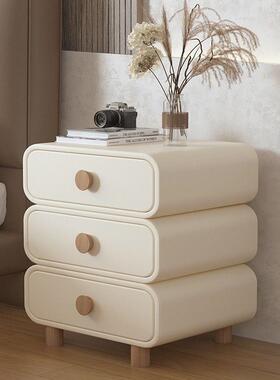 奶款油床头柜XJY-197新家用卧室实木皮质床柜边安床边简约现代装