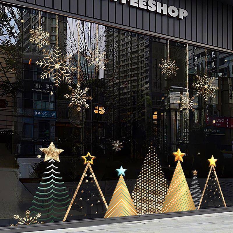 W诞节静电贴F97T5JM6饰圣诞雪花装场景布置橱窗玻璃门静&电圣贴纸