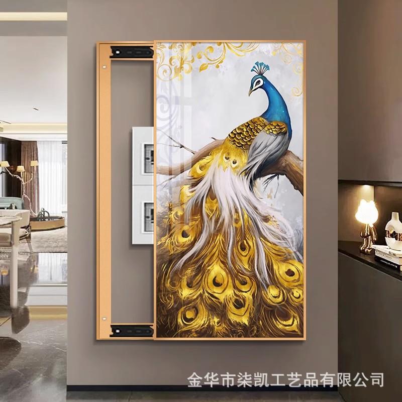 现玄轻奢孔雀关无品牌/电表箱代装饰画大尺寸配电遮挡别箱墅高端