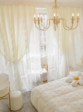 法式层10834蕾丝窗帘窗纱双公透光不透人白纱客寓厅卧室飘窗网红