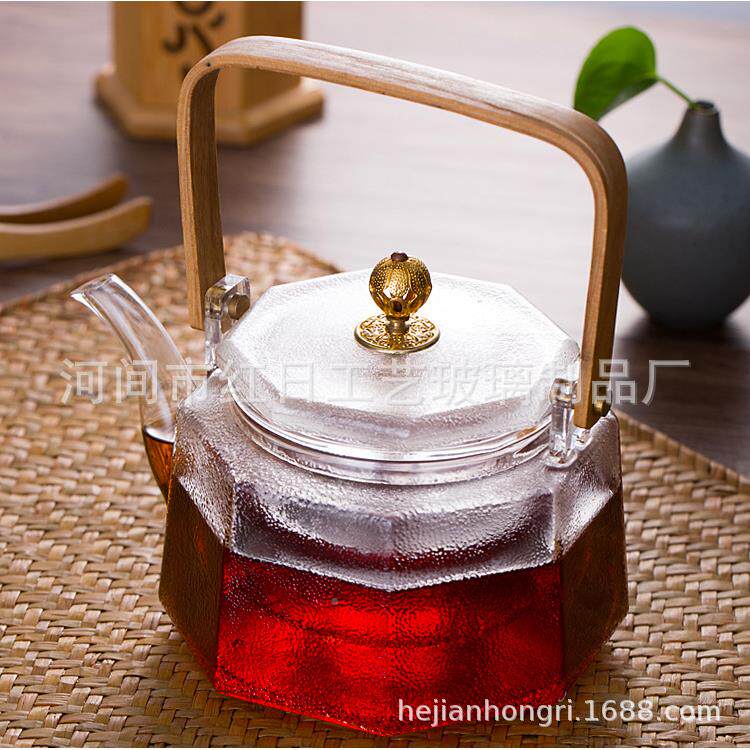 具玻璃烧水壶茶煮茶器梁过滤泡茶壶高377温耐热竹把锤纹提壶电陶