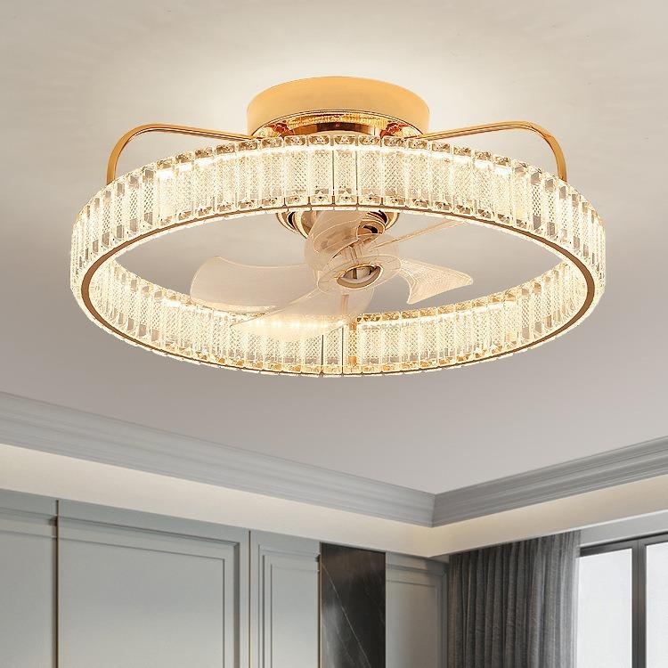 厅轻水客晶风扇灯摇头扇灯厅餐吊扇奢灯一体电扇吊灯HONG-686现代