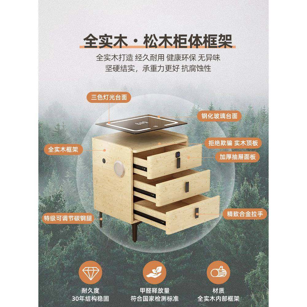 卧式奶油风室头柜TK-CTG90多功能轻奢床现代简约无法线充电带灯床