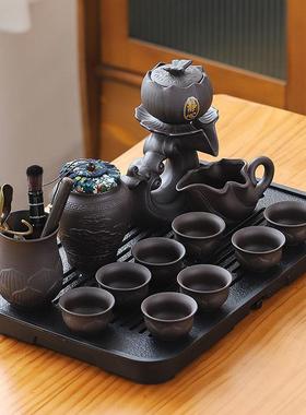 紫砂夫茶具套装家用全自yx6ncFE3礼动旋转懒人功石磨泡茶壶茶办公