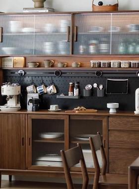 黑木色边柜多功能岩板实木高酒柜YHA日式客桃厅一餐体靠墙胡茶水