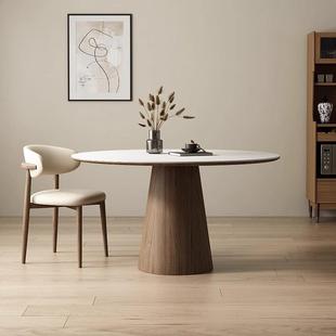 现板代简约油风实木岩圆餐桌纯奶白带转盘用吃家饭桌原木色S001#