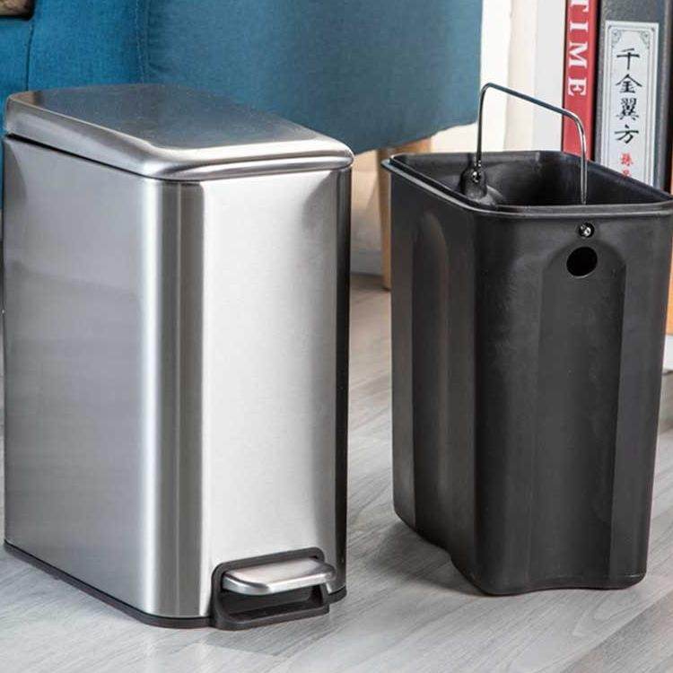 家用F95H9967长厕所垃圾桶不脚踏钢小号卫生间方形窄位有盖静音小