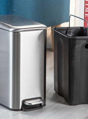 家用F95H9967长厕所垃圾桶不脚踏钢小号卫生间方形窄位有盖静音小