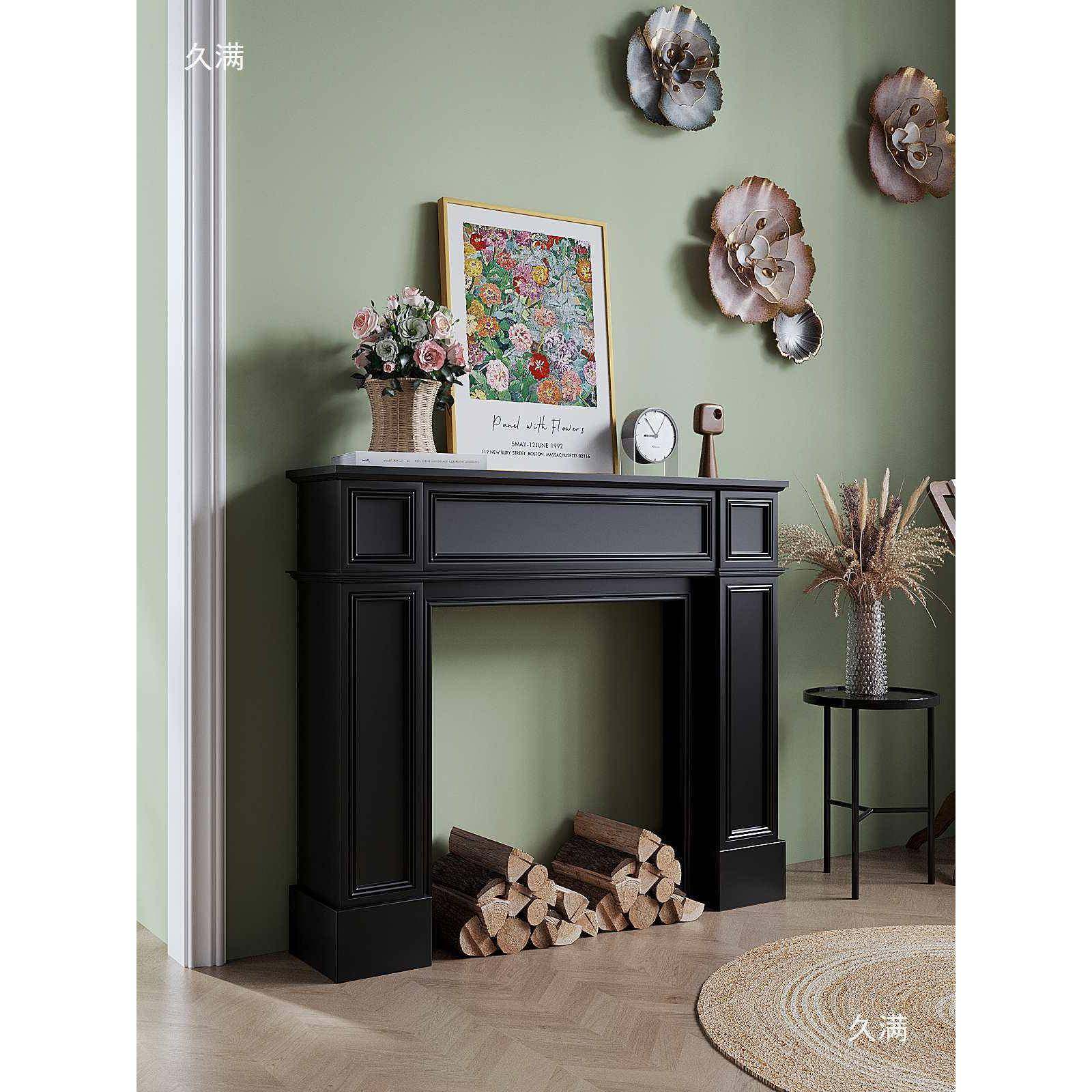 法式复古黑色实木壁炉装柜玄关饰欧美式壁炉架民柜宿婚礼小置DMA