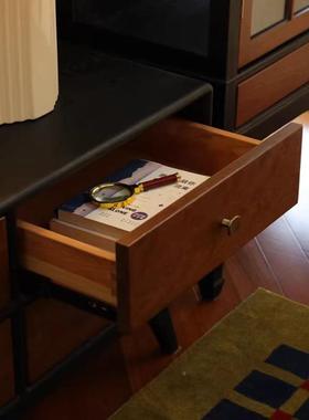 法式复古实物木电视柜厅简约黑色展示柜储客70538边柜柜中古靠墙