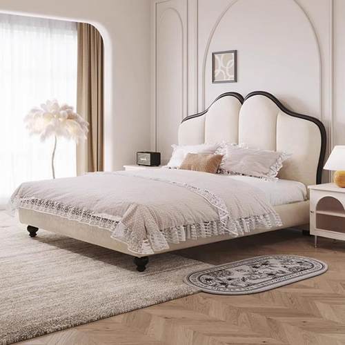 轻奢RYP法式奶油风主卧人双床现简约科技布小户型家用代蝶床蝴布