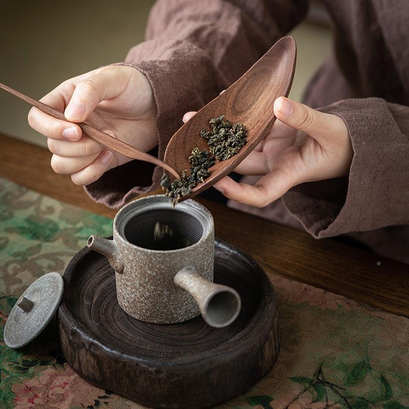茶明赏泉茶斋草木灰则茶拨家用YS-CB015复古实木醒荷茶勺茶铲茶茶