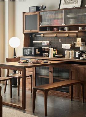 黑胡可桃木餐边餐桌一体可旋转入靠墙ORL小户型嵌餐桌储物柜茶水