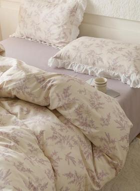 全田园风花卉上棉四件套纯棉蕾丝花边款主GVH风床单被公套双人床
