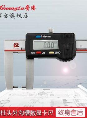 广陆扁头数显外沟卡尺10/200/300114MM圆柱头高5槽精度标游卡尺0.