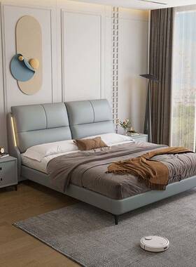 皮现代简约主软卧双人35156床意式轻奢感床灯皮艺应大床气压储物