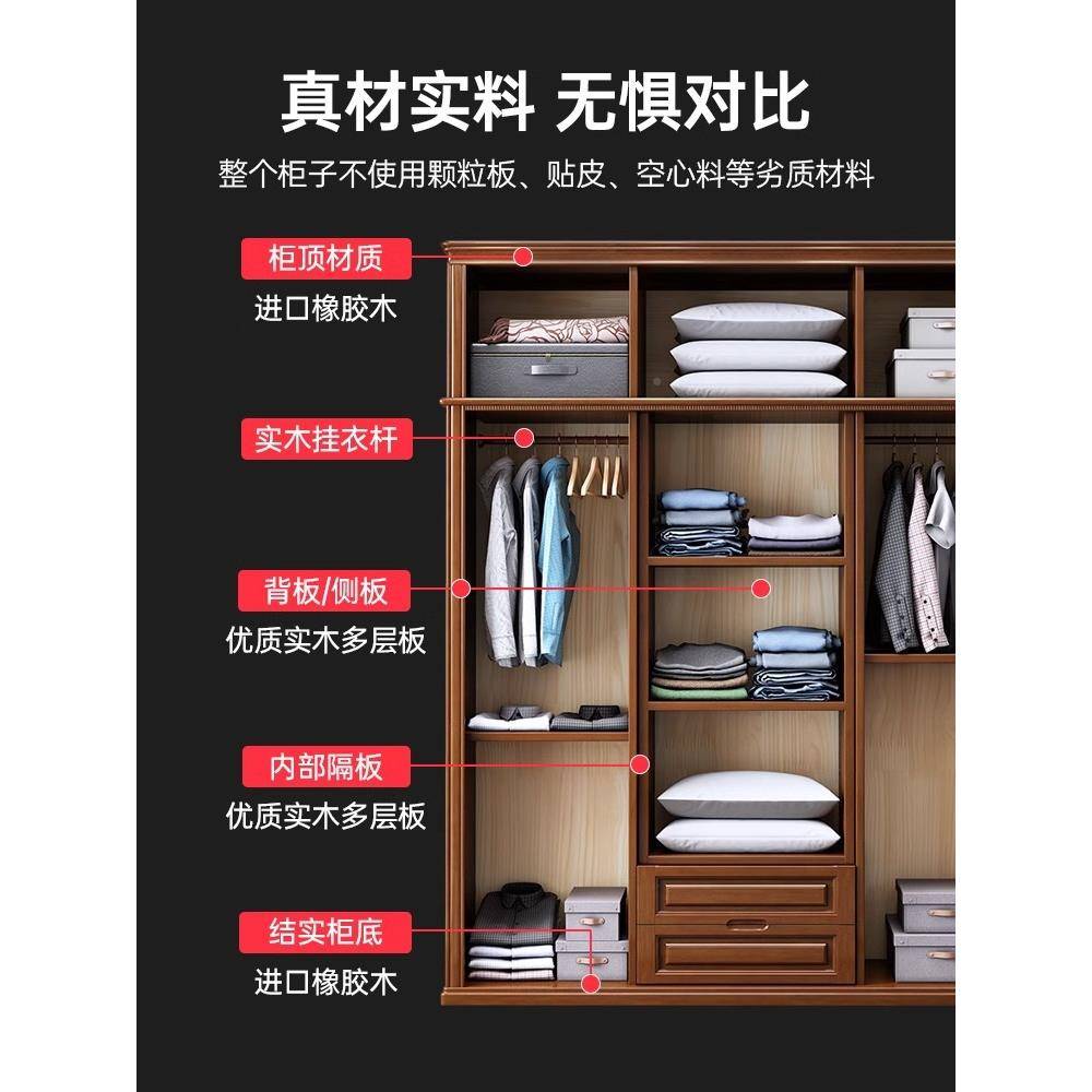 全实木ZIO推拉门实木原衣柜木代家庭卧室物柜现简单木制大衣柜储