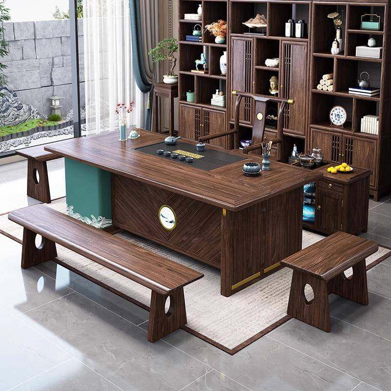 新FTS中式泡茶桌一桌椅家用公茶台五办室茶几套装桌一体实木茶椅