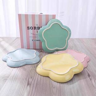 法套国酷彩LE冰淇淋色4色梅盘花23cm高盘端装小梅花碟花形餐具釉