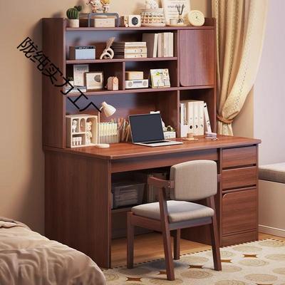 实木书体桌学生家用习学写字桌卧室书架一桌子书柜脑抽YGW屉成人