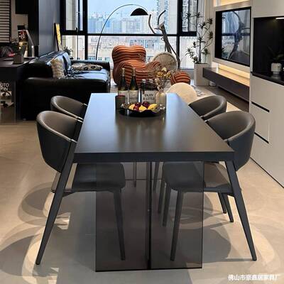 现亚克力岩板餐桌形纯黑TTU奢代简约家轻用小户型下挂长方悬浮餐