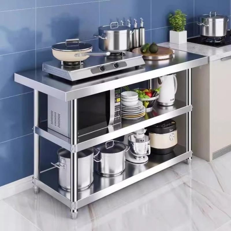 加厚双层不锈工作台操家用商用酒店钢厨房打荷台三打包案MKO板层