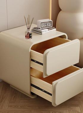 质奶油床头柜现代简约小型风卧皮室实木床边柜免M7RR9QE8安装实用