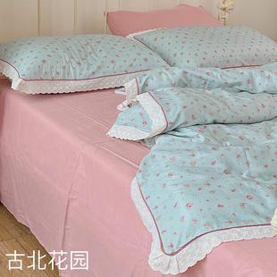 ydzd韩花边0全棉双层纱床上四件套225风新款纯棉公主床单被式套三