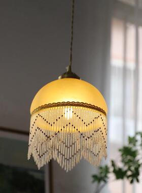 西古董法玻璃流苏式吊灯中古美式卧SM-D061洋室床头阳飘窗台灯