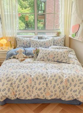 20全2人5新棉加厚轻磨毛双床上四件套纯棉保暖被套床单款HC秋冬季