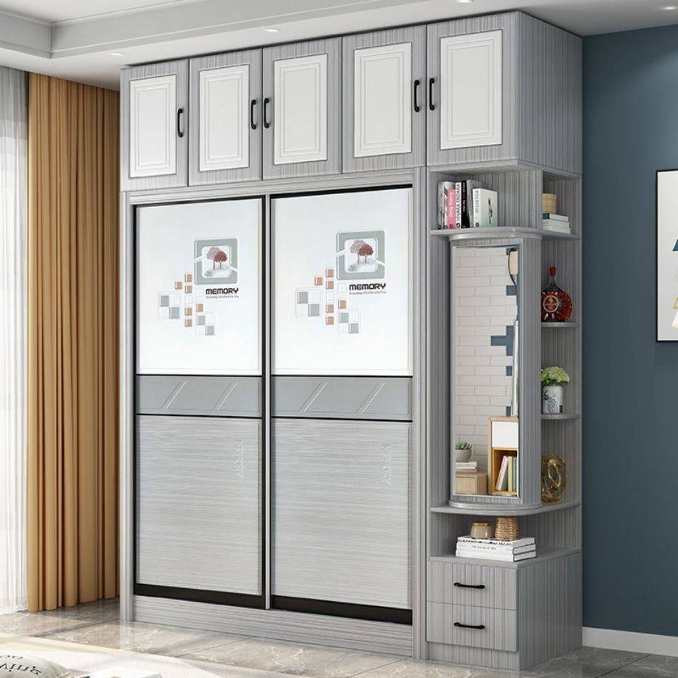 实木衣柜家用卧室推拉门滑移门衣柜免安装现代简约免漆生态板衣柜