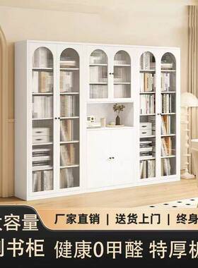 钢制书柜储物柜一体整墙带柜ZXJ门防尘玻柜璃门展示客厅多层置落