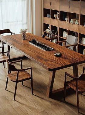 南美胡桃木大实木客书桌茶桌一体DIX两用厅板大长桌家用原木工作
