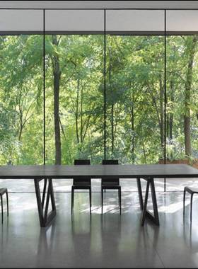 loft美实木会议长桌简约办公桌式板XNG黑色大桌工业风大型工作桌