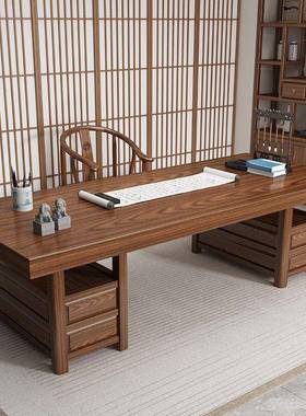 金艺实式木书桌新中写字台带抽屉办公桌木乌书房家用大板桌ZDM客