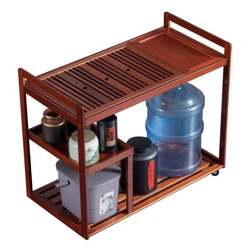 金实木移动茶台茶车轮家用茶几茶CLP水柜小茶带桌珊格面板乌石面