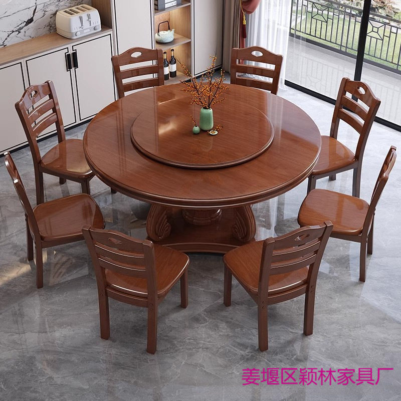 中式实木餐桌家用小户型带转盘酒店15圆桌饭店圆餐桌吃饭桌