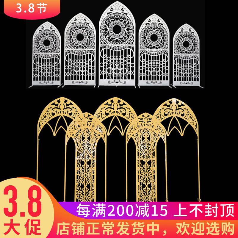 新款婚庆道布天LBM置苏格兰摩轮五连金色婚庆铁门艺具雕刻五连门
