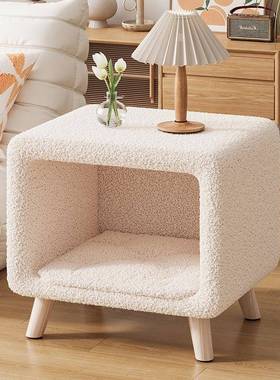 床头柜子奶油风小型简床易头物架边柜卧室收纳柜室tb-76075小柜子