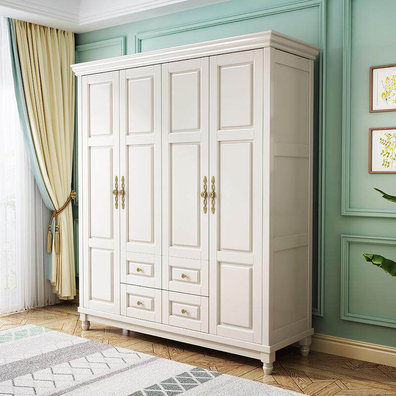 美式实木柜3移门4门约现简代衣推拉门美式衣柜木质组装门简易组合