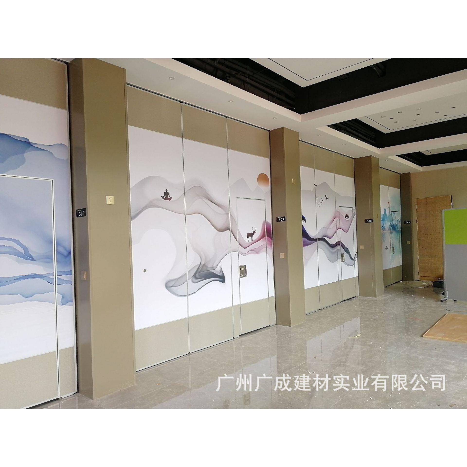 酒店移动隔隔断推拉屏会议室活动断折叠风铝合金65吊趟门软包墙隔