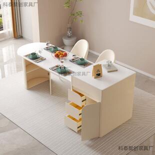 奶油岛台餐桌用一体家小38999户型可风伸缩岩板岛台桌餐椅组合现